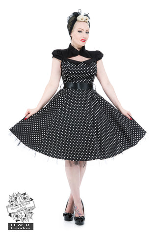 Black White Small Polka Dot Swing Dress